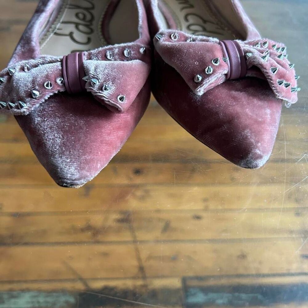 Sam Edelman Raisa Pink Blush Velvet Studded Bow Pointed Toe Flats 7 - Picture 4 of 6